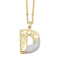Pendentif lettre D bicolore avec texture dorée et cristaux de zircone cubique - Lettre D