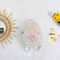 Zaino bianco con paillettes per bambine con conchiglia rosa e manico di perle - Bianco