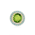 Macro detail of round S925 silver earring featuring green stone and turquoise accents - Single Gold-Apple Green+Turquoise