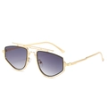 Lunettes de soleil polygonales en métal doré avec des verres violets dégradés chic - Monture Dorée Verres Gris Fumé