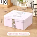 Pink unicorn storage box with lock, medium size tin case for jewelry, 17.5x13x7.5cm - 17.5x13x7.5cm / Medium - Pink Unicorn