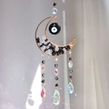 Golden moon suncatcher with black evil eye pendants and crystal prisms for window decor - HB1-Black Obsidian / Black