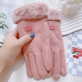 Guanti invernali rosa da donna con polsini in peluche e funzione touch screen calda - Taglia unica / S083 Rosa--Etichetta in Pelle