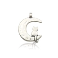 Vintage silver alloy crescent moon and cat pendant for DIY jewelry making and necklaces - Moon Cat 18x21mm