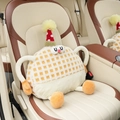 Cute yellow checkered monster headrest pillow with red hat for car seat comfort - Lumbar Support / Orange