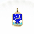 Gold-plated tarot moon pendant necklace with blue enamel for punk fashion jewelry style - The Moon - Dark Blue (With Necklace)