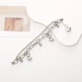 Silver double chain bracelet with bear and heart charms on a white tray minimalist style - K288-Metal Double Chain with Bear
