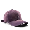 Vintage purple washed denim baseball cap featuring white embroidered letter W embroidery - Purple
