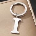 Polished silver metal keychain with uppercase letter I pendant on a round ring - Letter I