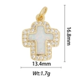 Detailed view of a gold cross pendant with opal center and size specs 16.8x13.4mm - DZ-1391 Cross Opal