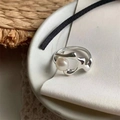 Elegant 925 sterling silver ring with pearl detail in irregular wavy minimalist design - Pearl Wave Irregular Style(JZ0495)