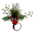 Christmas napkin ring with red berries, pine needles, and holly leaves on white background - CH-04/Large Berry Greenery Style