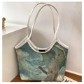 Detail of artistic oil painting print on premium canvas tote bag with reinforced handles - Style 3 (Woman with a Parasol)