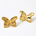 Elegant polished gold butterfly stud earrings for women with minimalist stainless steel design - Gold (KDE2553)