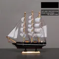 Maquette de voilier en bois noir de 30 cm avec voiles rayées blanc pour décoration - 30CM Noir