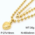 Gold stainless steel beaded chain necklace with textured heart pendant in 460x6mm size - Gold Necklace (KN234441-Z)