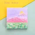 Roze besneeuwde bergen olieverf memo's 8x8cm vierkant notitieblok 80 vellen - Bedrukte zelfklevende notities landschap 07 / 80 Stuks/Verpakking
