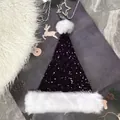 Sparkling purple sequin Christmas hat with soft white plush trim and pom-pom detail - 31*47cm / Deep purple