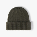 Gorro de punto trenzado en color verde militar con dobladillo para invierno - Talla Única(Ajustable) / Verde Oscuro