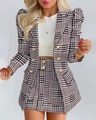 Ensemble blazer et minijupe à motif pied-de-poule rouge et noir avec boutons dorés - Ensemble Petit Carreaux Noir