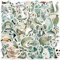 Detail of green watercolor animal stickers including owl, koala and panda illustrations - Green Illustration Animals (WES136) / 50 Sheets