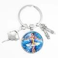 Ballet dancer keychain with silver silhouette, shoes charms and blue glass pendant - Style 13