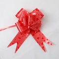 Red 5cm pull flower ribbon bow with white heart patterns for wedding car decoration - Heart Print Red