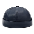 Berretto docker in pelle PU blu scuro con finitura testurizzata e design a sei pannelli - Blu navy