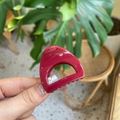 Glossy dark red triangle hair claw clip for high ponytail styling held by hand - Mini Cat Ear / Ancorra Red