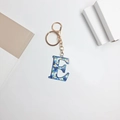 Letter E keychain with blue floral pattern and gold metal lobster clasp for bags - Letter E (No Tassel)