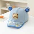 Detail of baby baseball cap with 3D bear ears and cute embroidery on light blue twill - 52cm (2-5 Years) / Blue