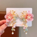 Girls fairy flower hair clip with pink tassels and pearl beads in Chinese style - Wangyue Pink (061#)