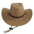 Classico cappello da cowboy western in pelle scamosciata kaki con tesa larga - Finto Feltro Cammello-Corda Caffè
