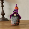 Halloween gnome plush with purple hat, orange pumpkin patch and grey beard decoration - Beard Type B