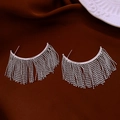 Silver geometric tassel earrings with multi-layered bead chains on velvet background - 71# 925 Sterling Silver Earring Post-Silver Bead Metal Chain Tassel Earrings