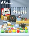 68-piece children's play kitchen set with pots, pans and colorful toy vegetables - 68PCS Blue Kitchen Set with Induction Cooker