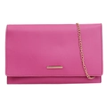 Minimalist solid rose red clutch bag with gold metal buckle and chain strap for women - Rose Red