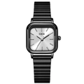 Orologio da donna quadrato con cinturino elastico nero e quadrante argento effetto soleil - Cassa Nera Quadrante Bianco Cinturino Nero