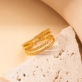 Minimalist 18K gold plated titanium multi-layer ring with elegant beaded texture design - Multi-layer Beaded/BJGR0141