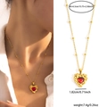 Collier chaîne à billes dorées avec pendentif cœur rouge irrégulier, longueur 46,5cm - Collier Zirconium Rouge Cœur