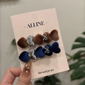 Set di fermagli per capelli in velluto marrone e blu con cuore e fiocco in argento - Set di Fermagli a Becco d'Anatra a Cuore / Blu/Khaki
