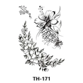 Floral sketch temporary tattoo sticker featuring black and white flower line art TH-171 - Th-171 / 210*148mm