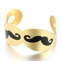 Gold-plated stainless steel cuff bracelet with black mustache enamel and open band - Gold Black Mustache Style (KB151274-KC)
