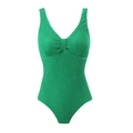 Maillot de bain une pièce vert vif avec col en V et texture gaufrée en relief - Vert