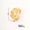 Detail showing 18k gold irregular ear cuff dimensions 2.1cm height and gem inlay - Gold Wide Band With Zirconia (R00403-1)