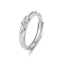 Minimalistischer S925 Sterlingsilber Ring in Silber mit rundem Kristallstein Besatz - Einstellbar Offen / Herrenring