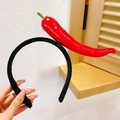Funny black velvet headband with a large realistic red chili pepper shaped decoration - Chili