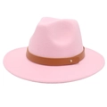 Détail du chapeau en feutre rose avec ceinture en cuir marron et rivet doré - M(56-58cm) / Rose