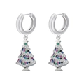 Detailed macro view of silver Christmas tree earrings with colorful zircon stones - Platinum Colorful Zircon Christmas Tree