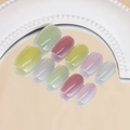 Short handmade cat-eye press-on nails with colorful gradient and high gloss finish - By1602 / Glue Type